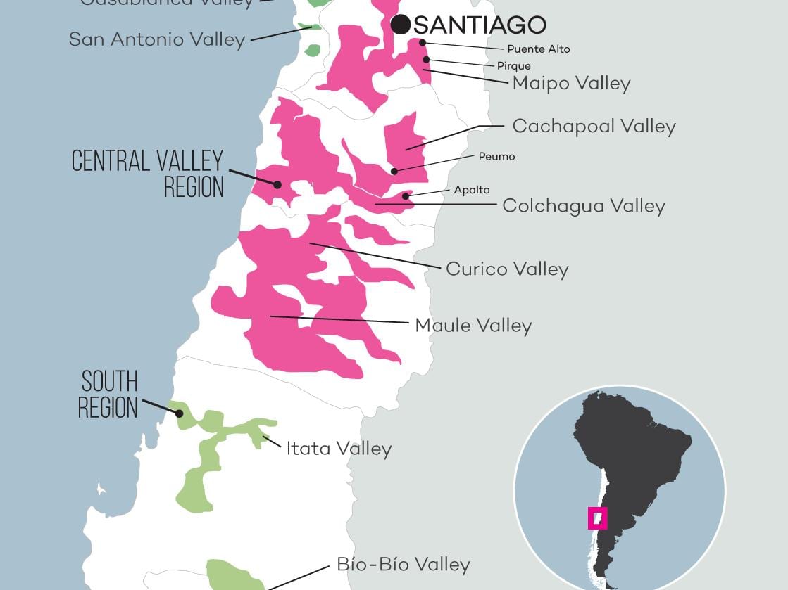 Karte von central valley, Chile