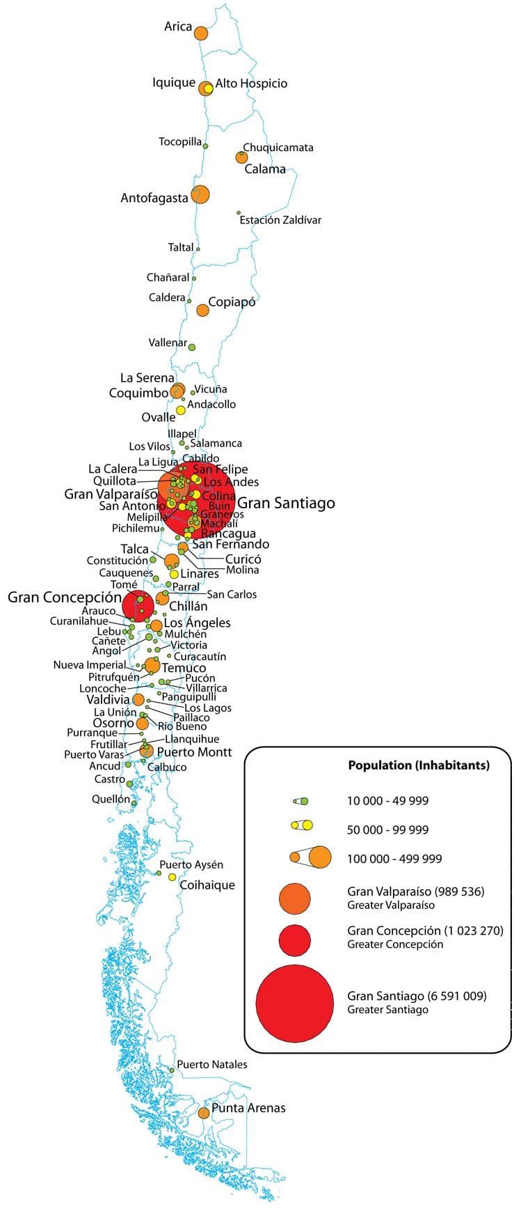 Chile Bevölkerung Dichte Karte