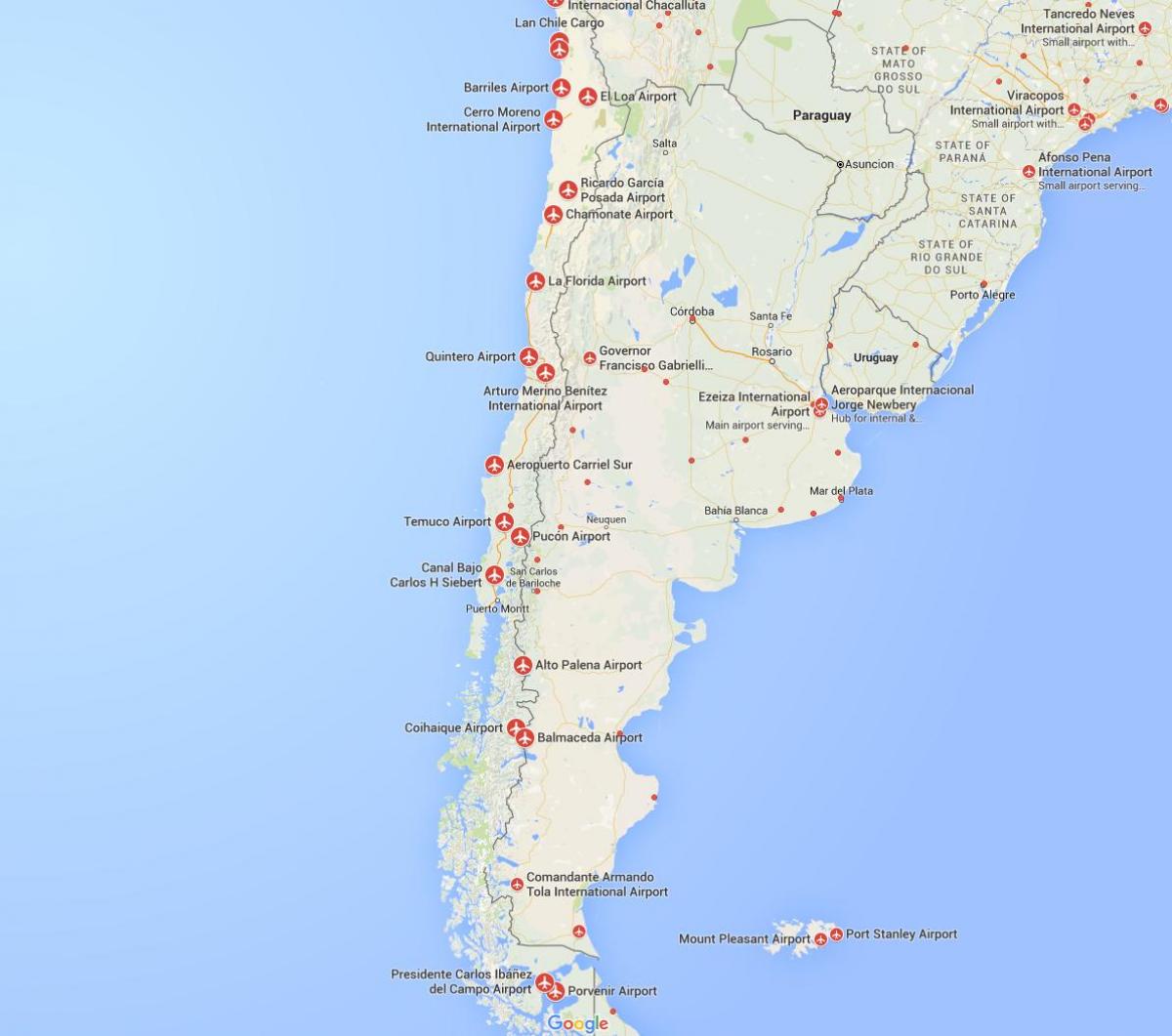 Karte der Flughäfen in Chile
