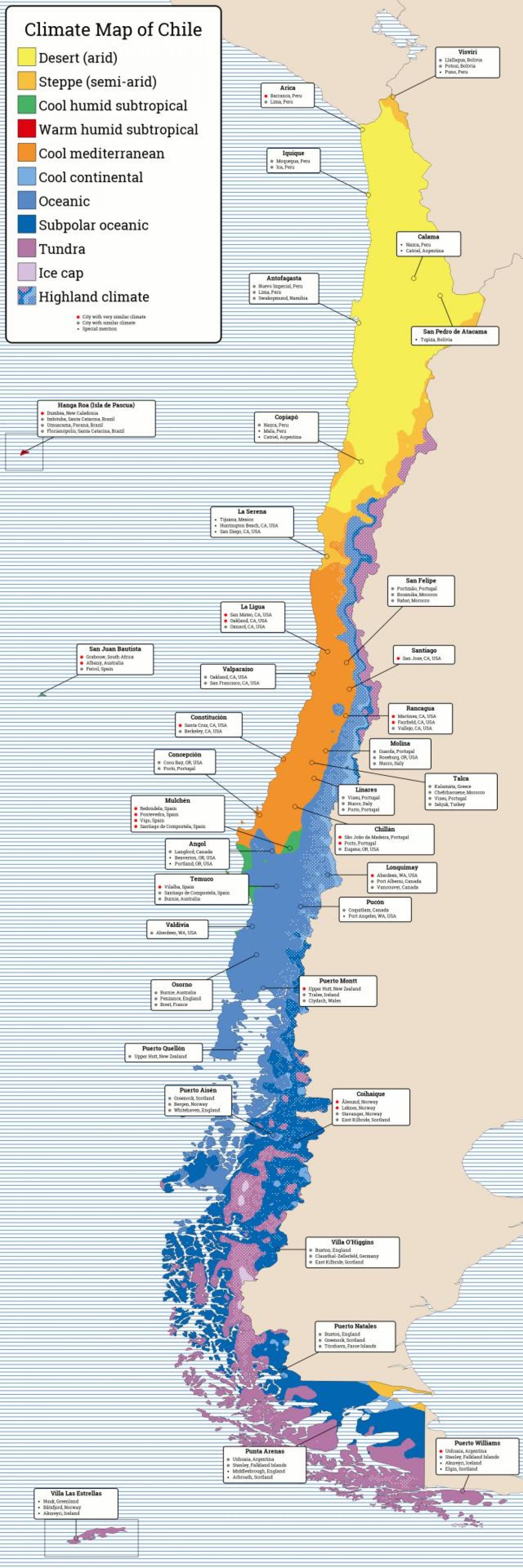 Karte von Chile Klima