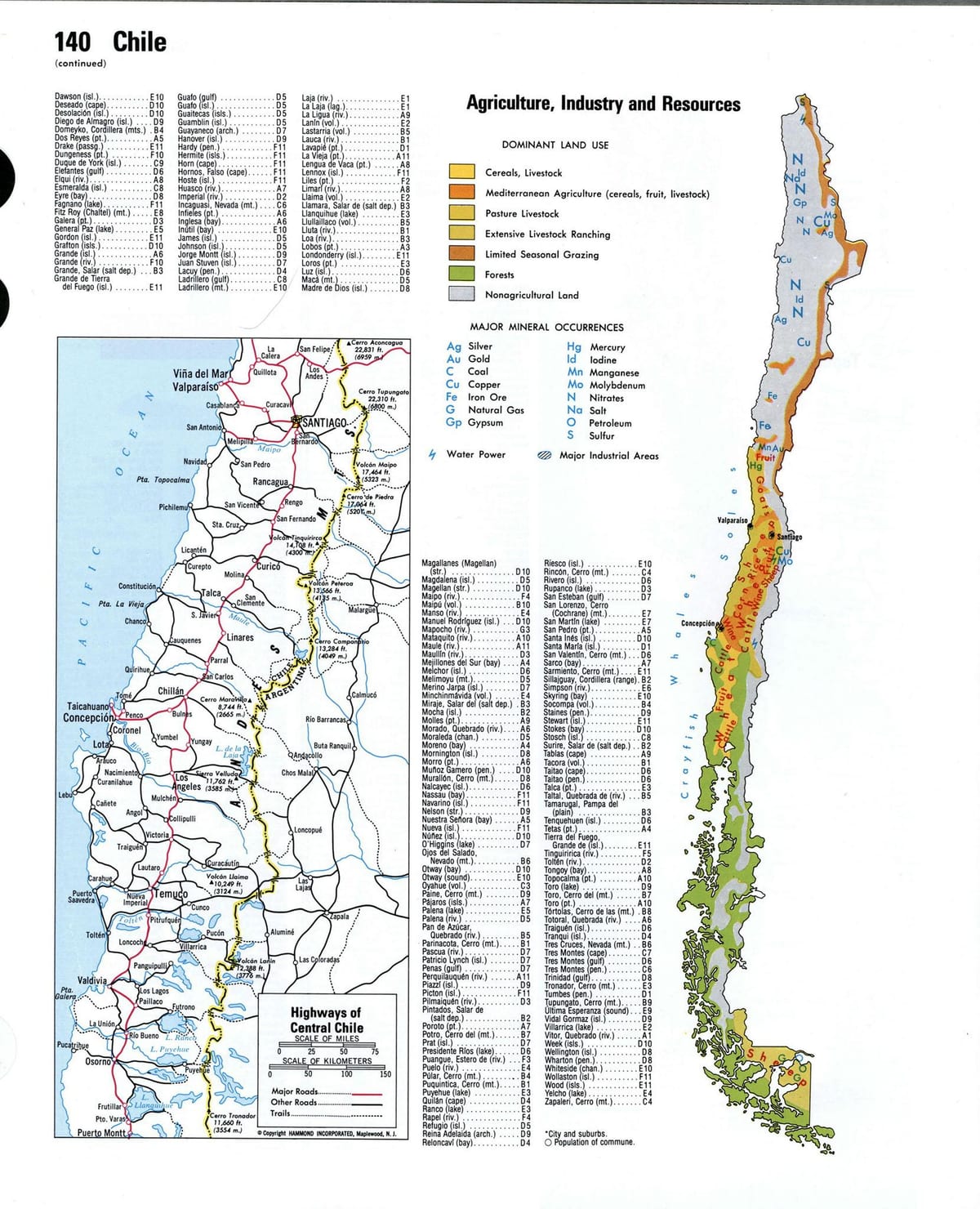 Karte von Chile mit natürlichen Ressourcen 