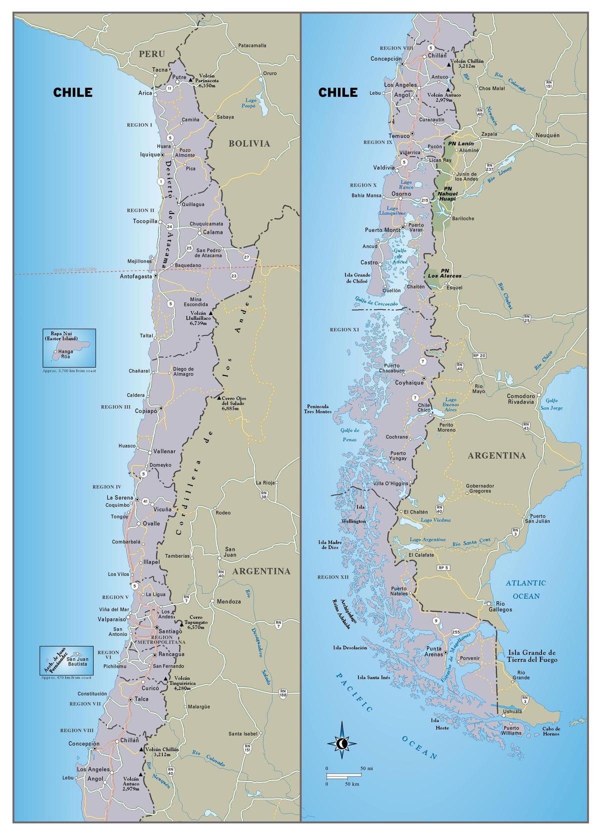 Karte von Chile Reisen