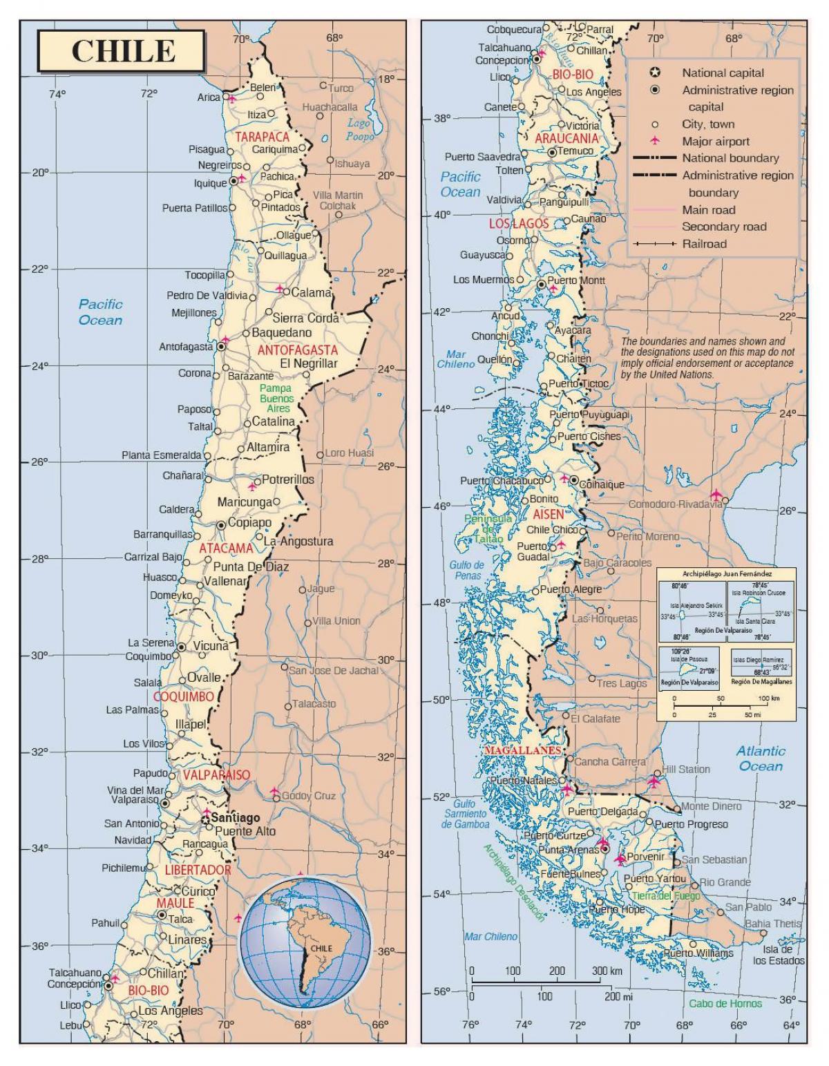 Chile Stadte Map Karte Von Chile Mit Den Stadten South America Sudamerika