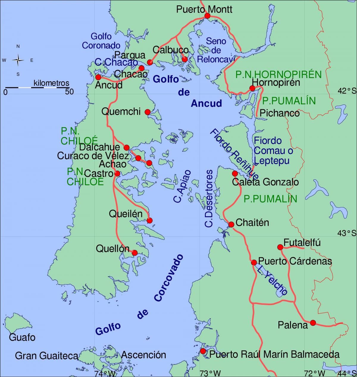Karte von chiloe Chile
