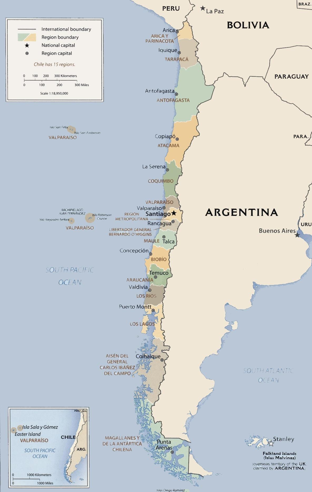 Karte der politischen Chile